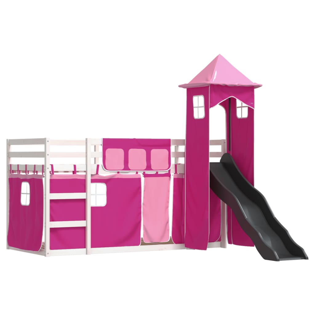 Lit superposé sans matelas avec toboggan et rideaux 90x200 cm