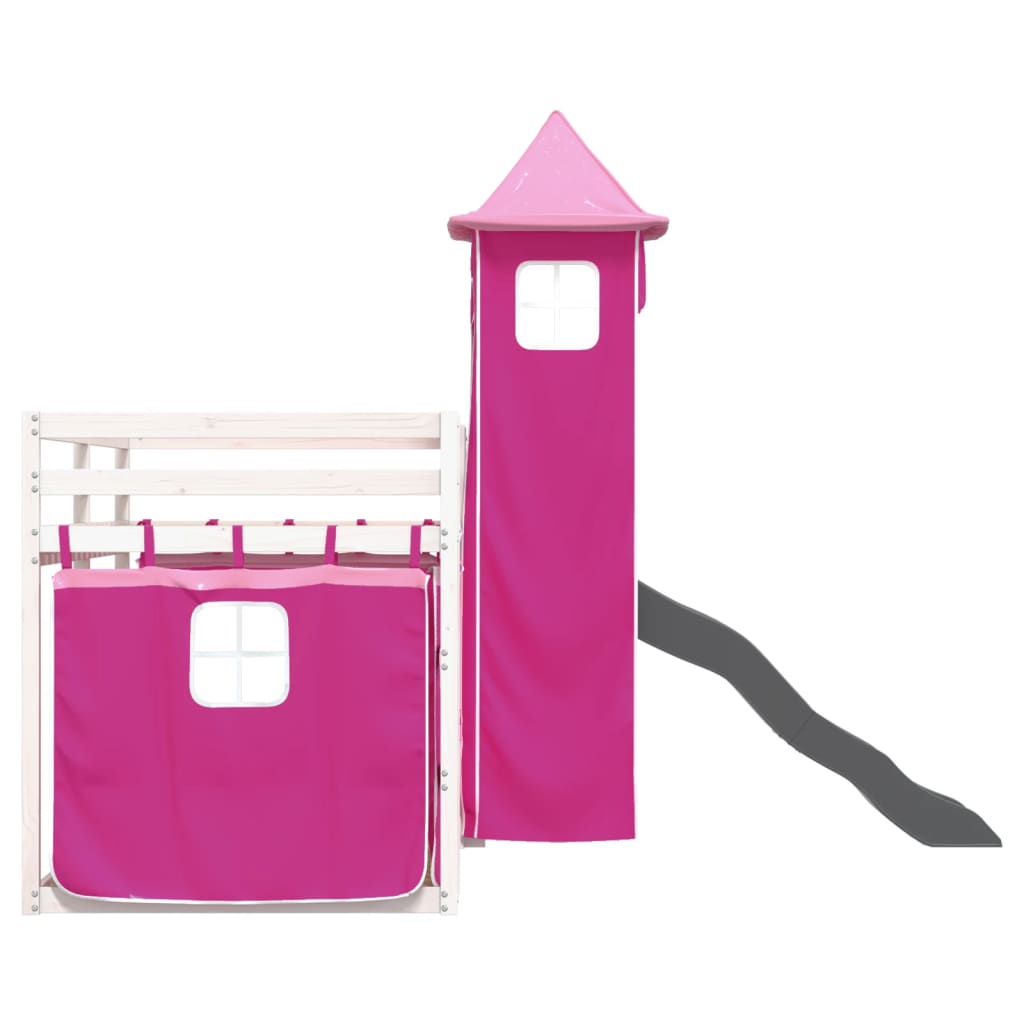 Lit superposé sans matelas avec toboggan et rideaux 90x200 cm