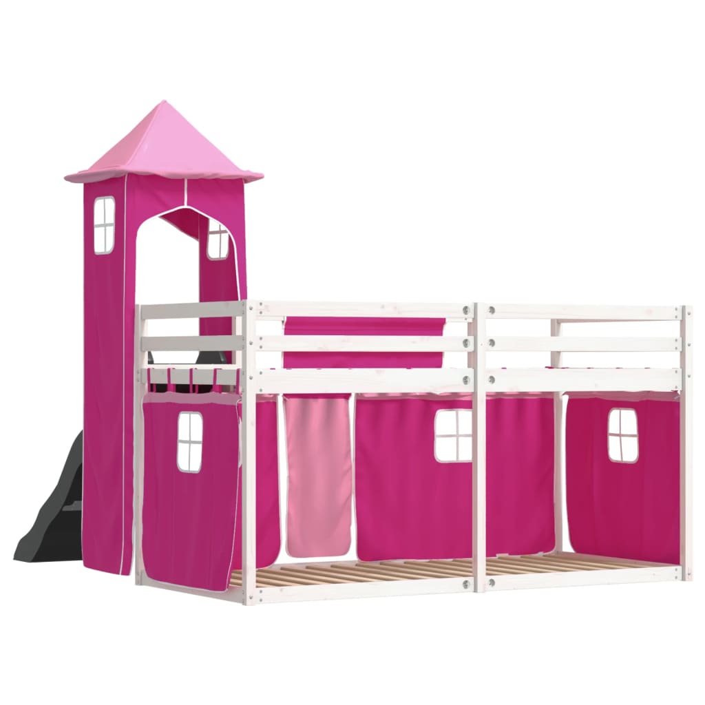 Lit superposé sans matelas avec toboggan et rideaux 90x200 cm