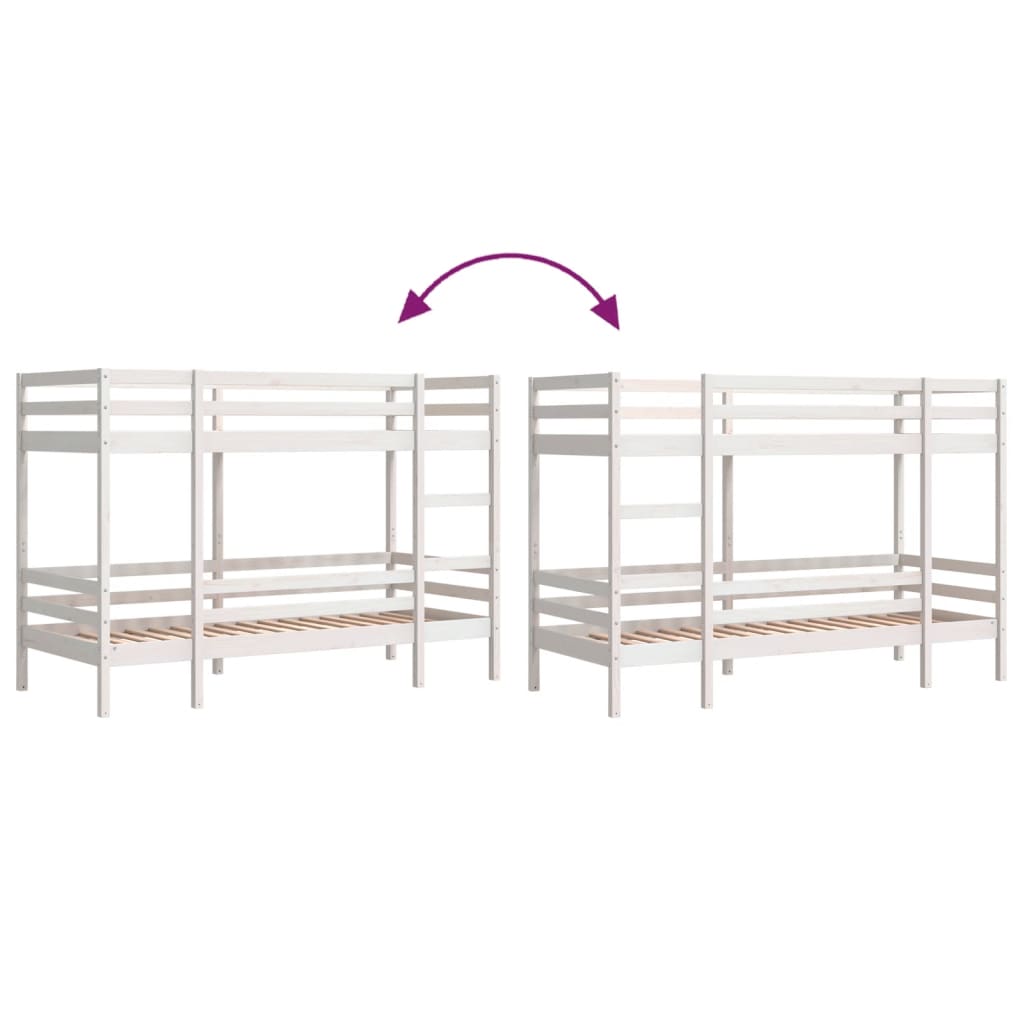 Lit superposé sans matelas blanc 75x190 cm bois de pin massif