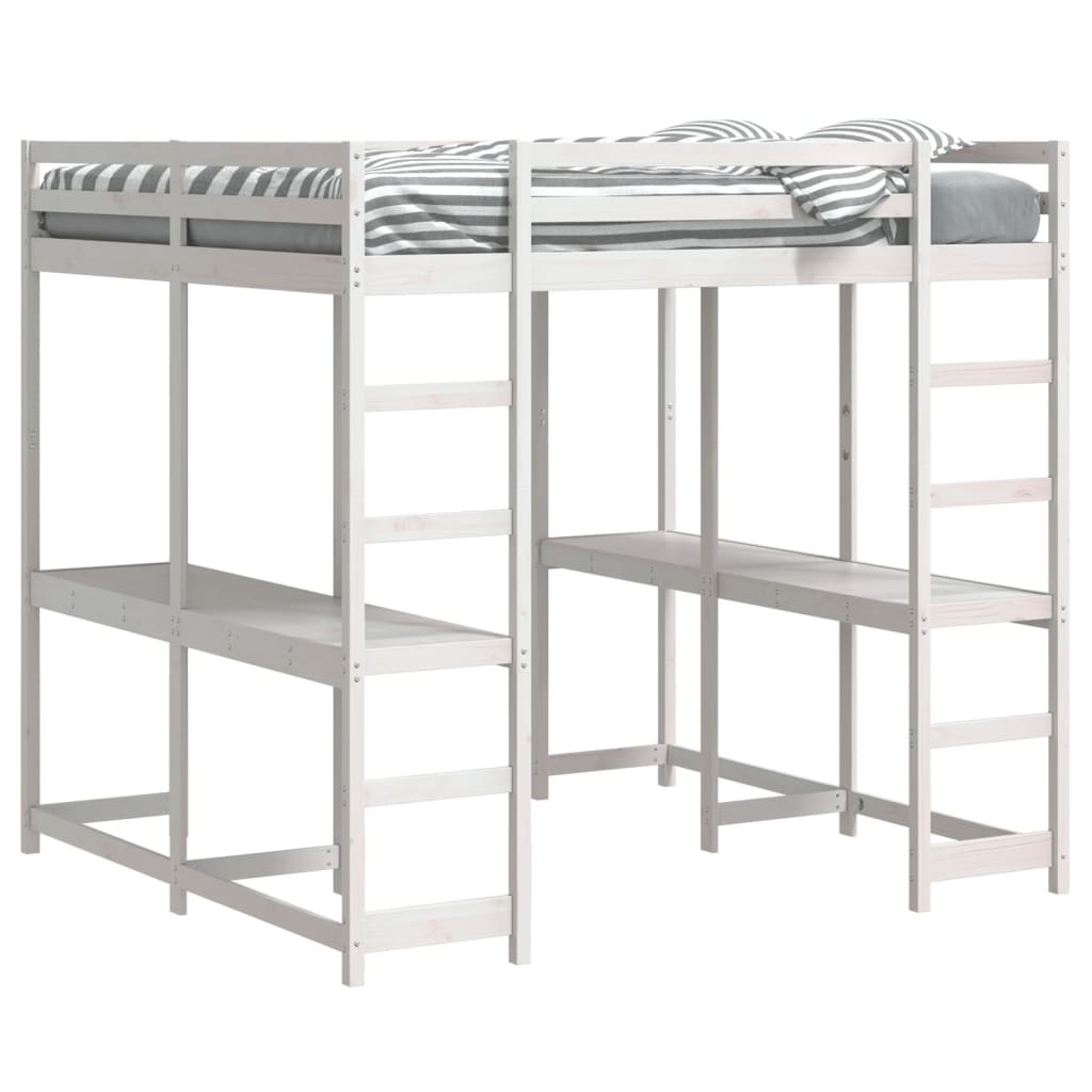 Lit superposé et bureau et échelle 200x200cm bois de pin massif