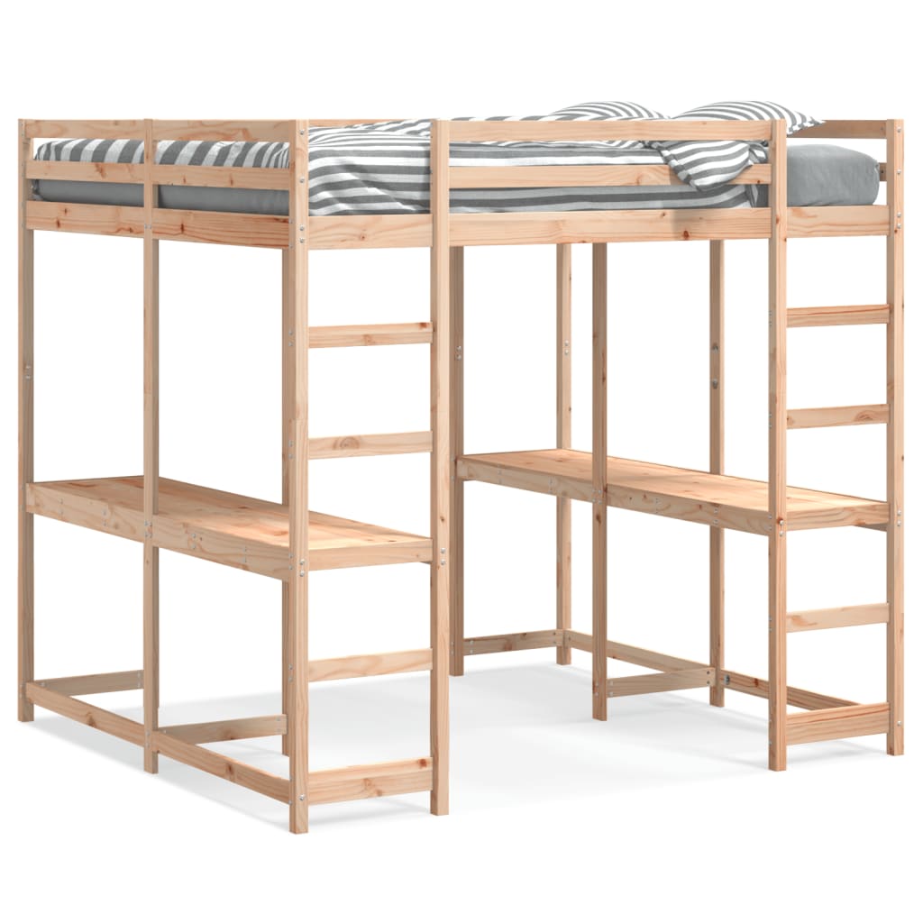 Lit superposé et bureau et échelle 140x200cm bois de pin massif