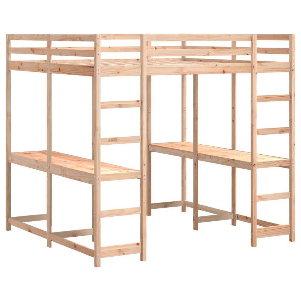 Lit superposé et bureau et échelle 140x200cm bois de pin massif