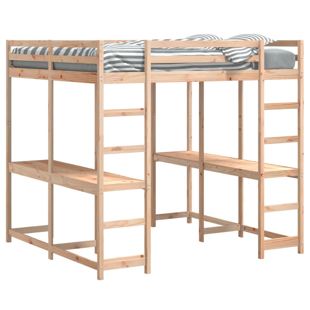 Lit superposé et bureau et échelle 140x200cm bois de pin massif
