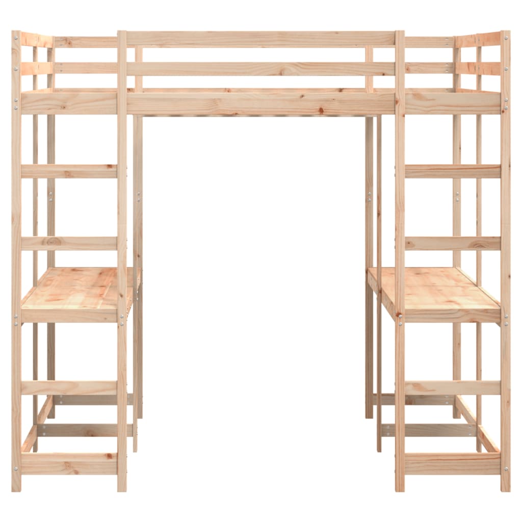 Lit superposé et bureau et échelle 140x200cm bois de pin massif