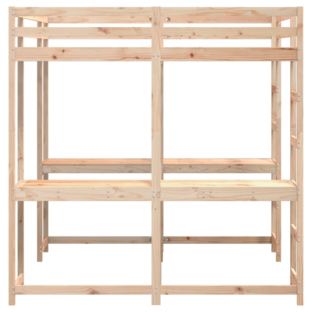 Lit superposé et bureau et échelle 140x200cm bois de pin massif