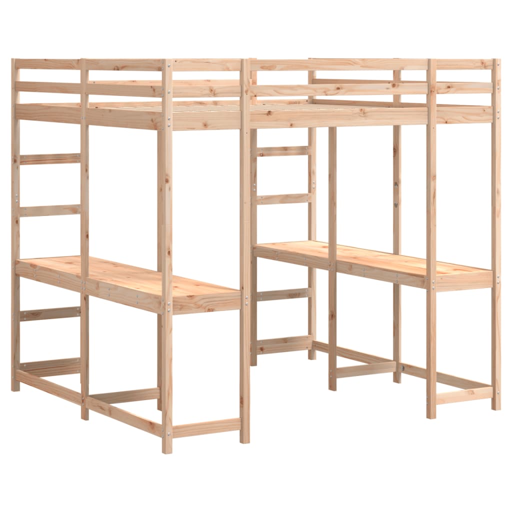 Lit superposé et bureau et échelle 140x200cm bois de pin massif