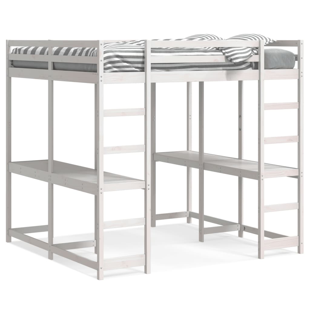 Lit superposé et bureau et échelle 140x200cm bois de pin massif