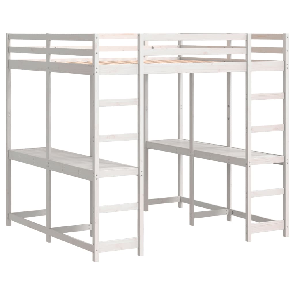 Lit superposé et bureau et échelle 140x200cm bois de pin massif
