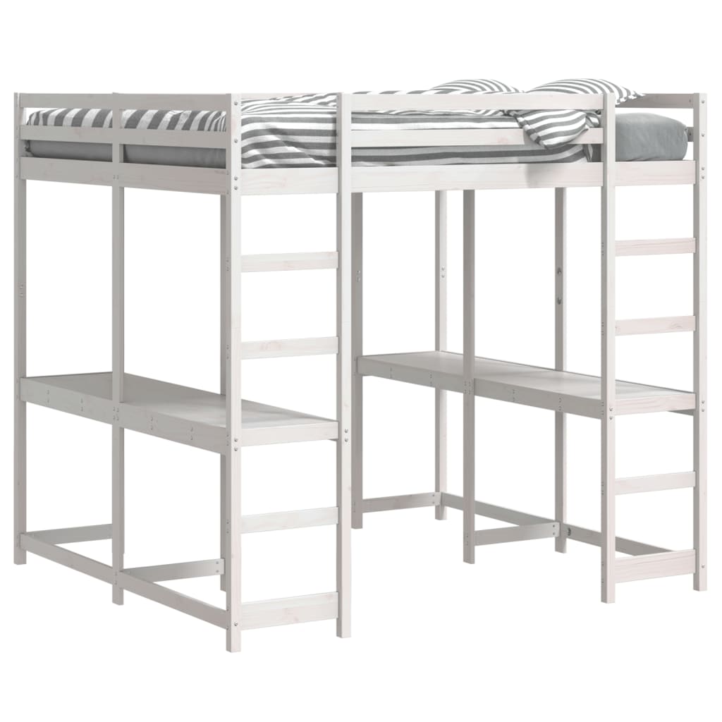 Lit superposé et bureau et échelle 140x200cm bois de pin massif