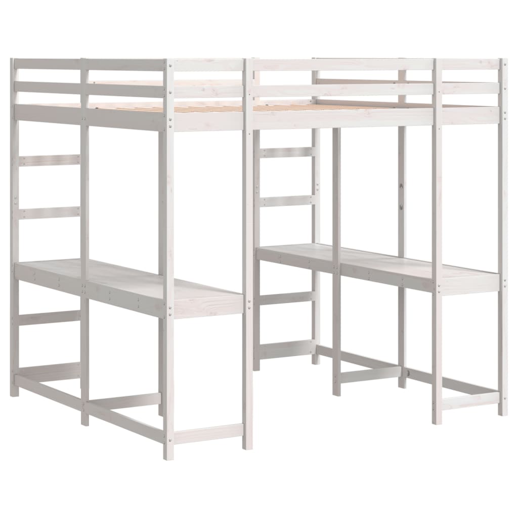 Lit superposé et bureau et échelle 140x200cm bois de pin massif