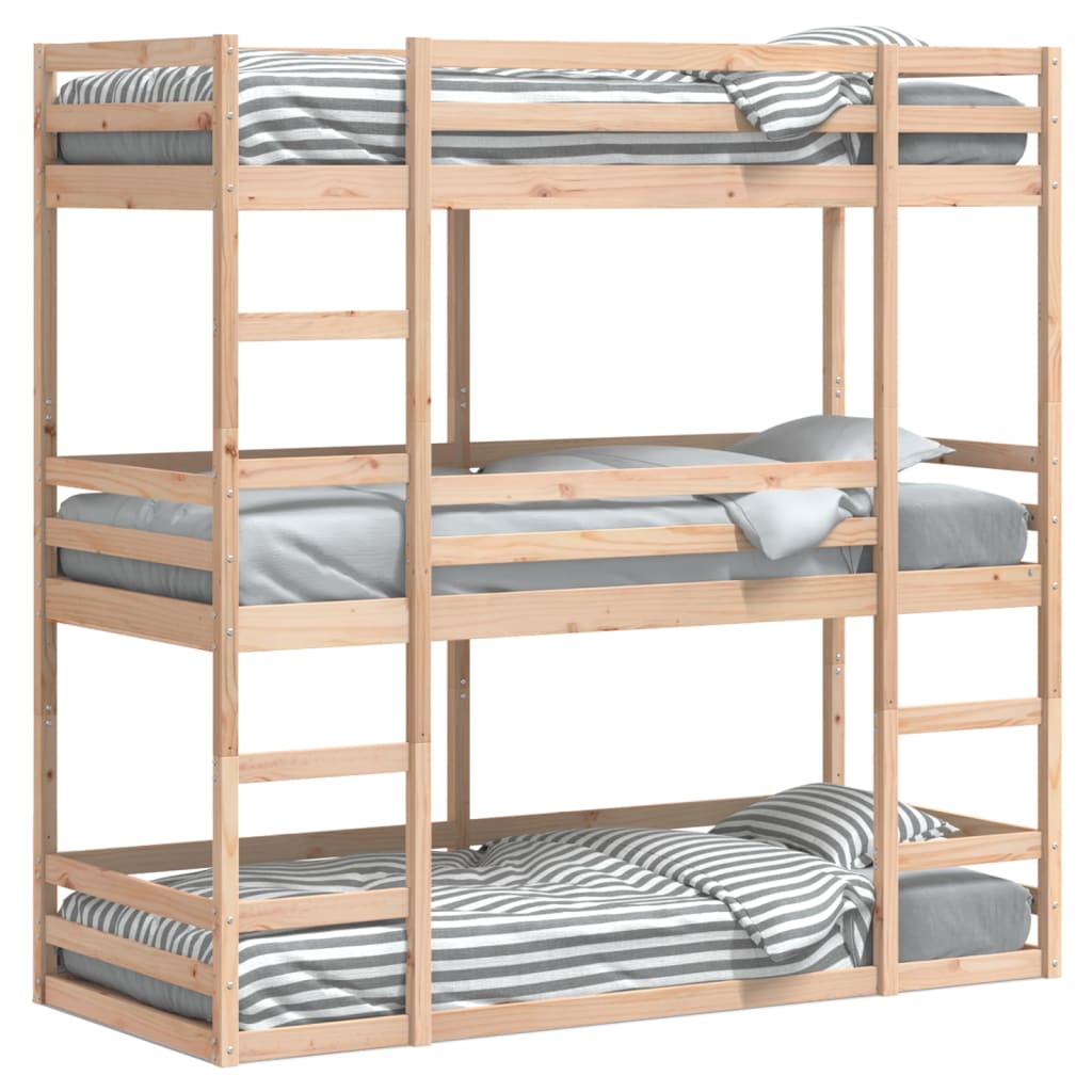 Lit superposé triple sans matelas 90x190 cm bois de pin massif