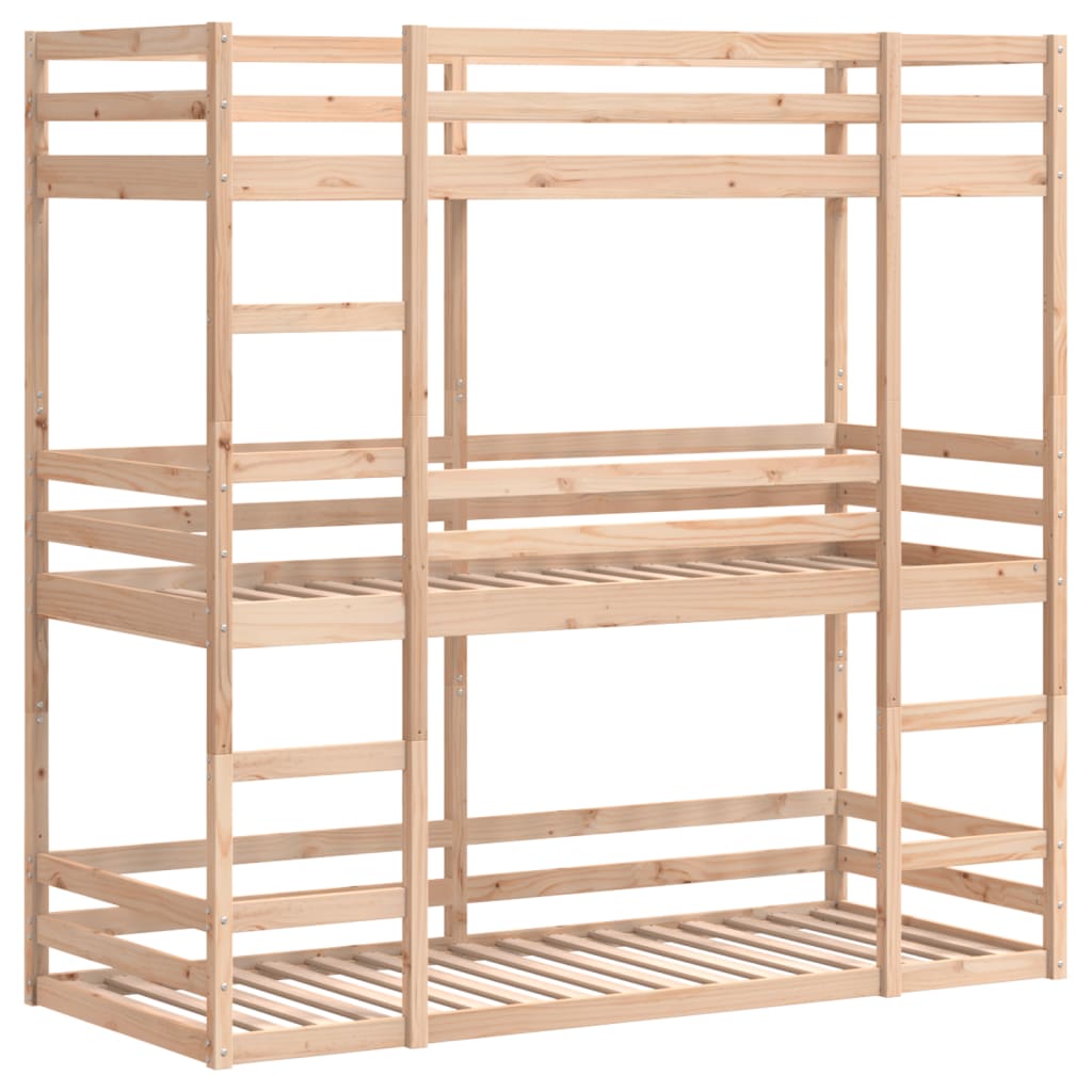 Lit superposé triple sans matelas 90x190 cm bois de pin massif