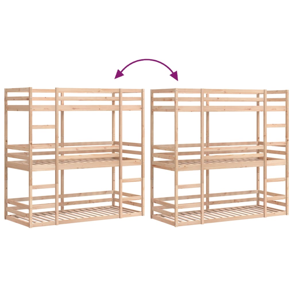 Lit superposé triple sans matelas 90x190 cm bois de pin massif