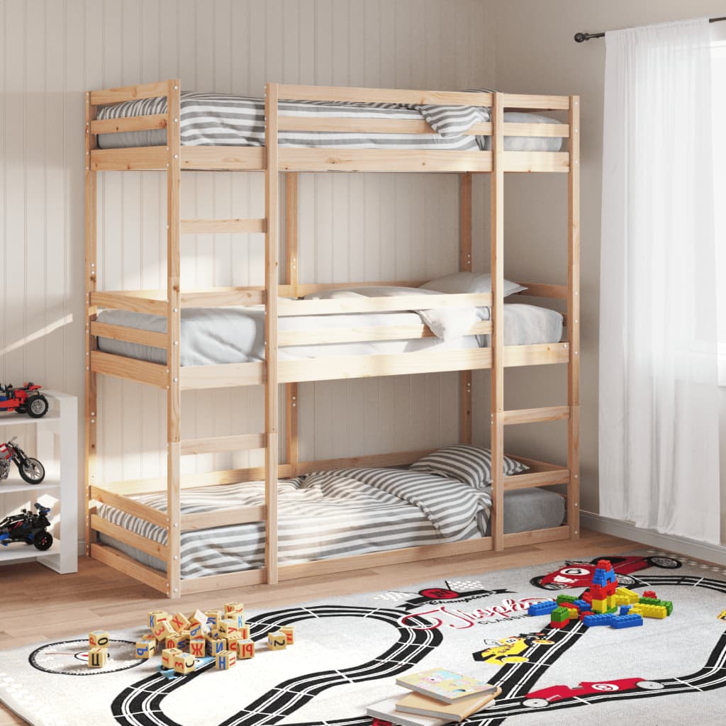 Lit superposé triple sans matelas 90x190 cm bois de pin massif