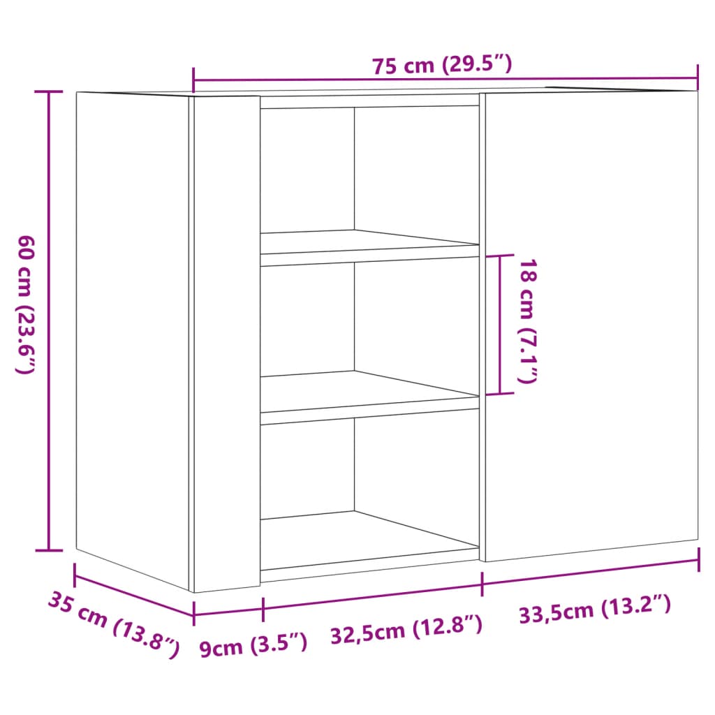 Armoire murale blanc 75x35x60 cm bois d'ingénierie