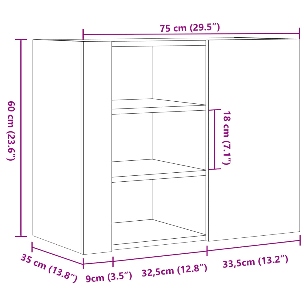 Armoire murale sonoma gris 75x35x60 cm bois d'ingénierie