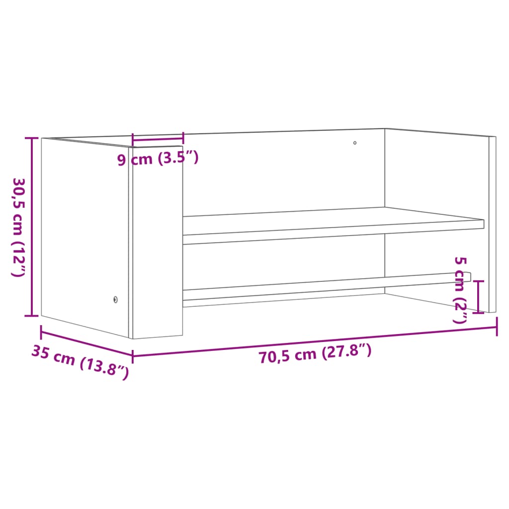 Étagère murale chêne marron 70,5x35x30,5 cm bois d'ingénierie
