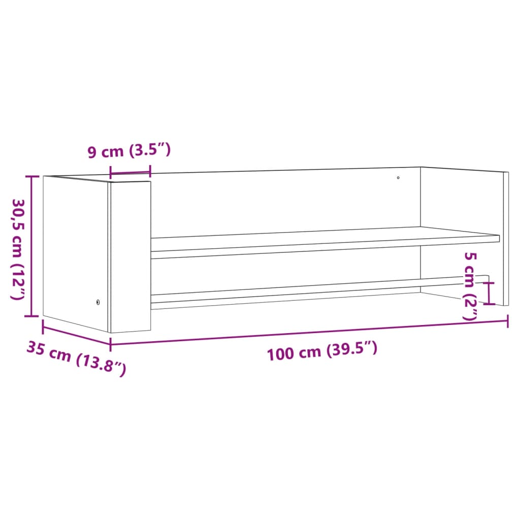 Étagère murale chêne fumé 100x35x30,5 cm bois d'ingénierie