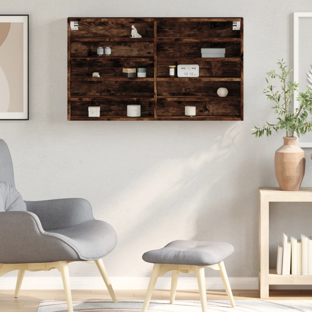 Armoire à vitrine chêne fumé 100x15x58 cm bois d'ingénierie
