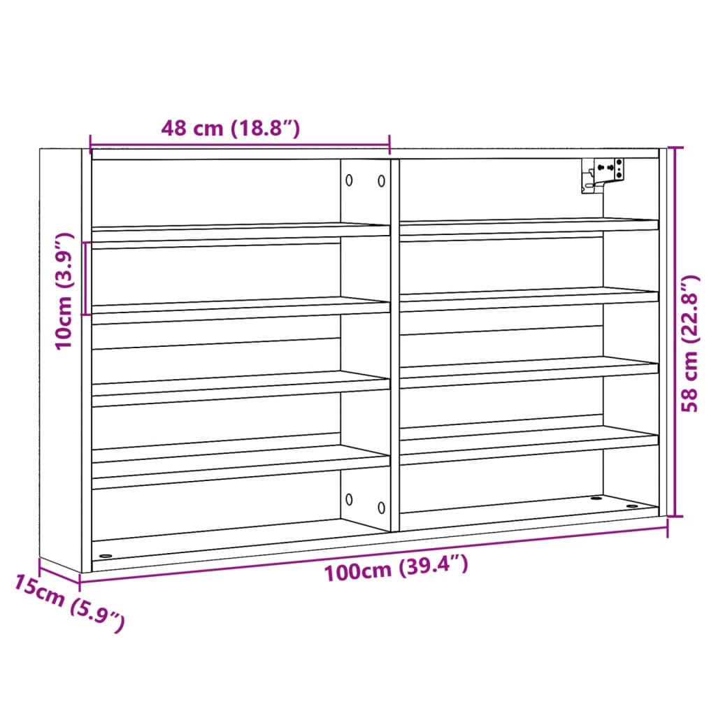 Armoire à vitrine sonoma gris 100x15x58 cm bois d'ingénierie