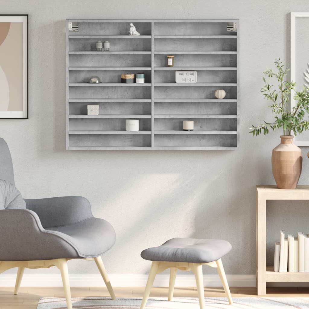 Armoire à vitrine gris béton 100x8,5x75 cm bois d’ingénierie