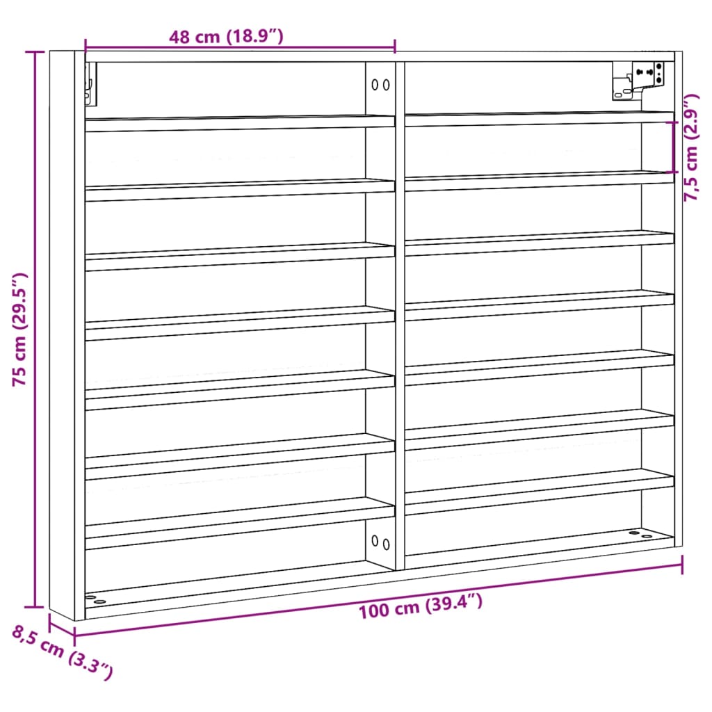 Armoire à vitrine sonoma gris 100x8,5x75 cm bois d'ingénierie