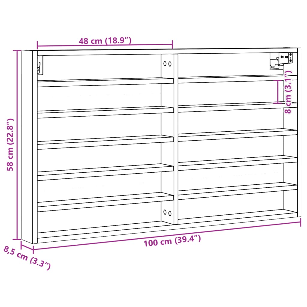 Armoire à vitrine noir 100x8,5x58 cm bois d'ingénierie