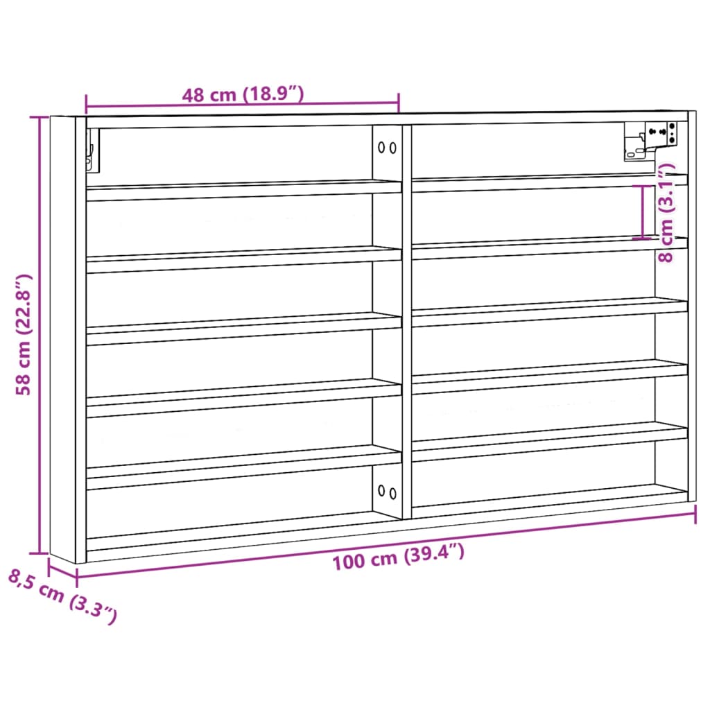 Armoire à vitrine gris béton 100x8,5x58 cm bois d'ingénierie