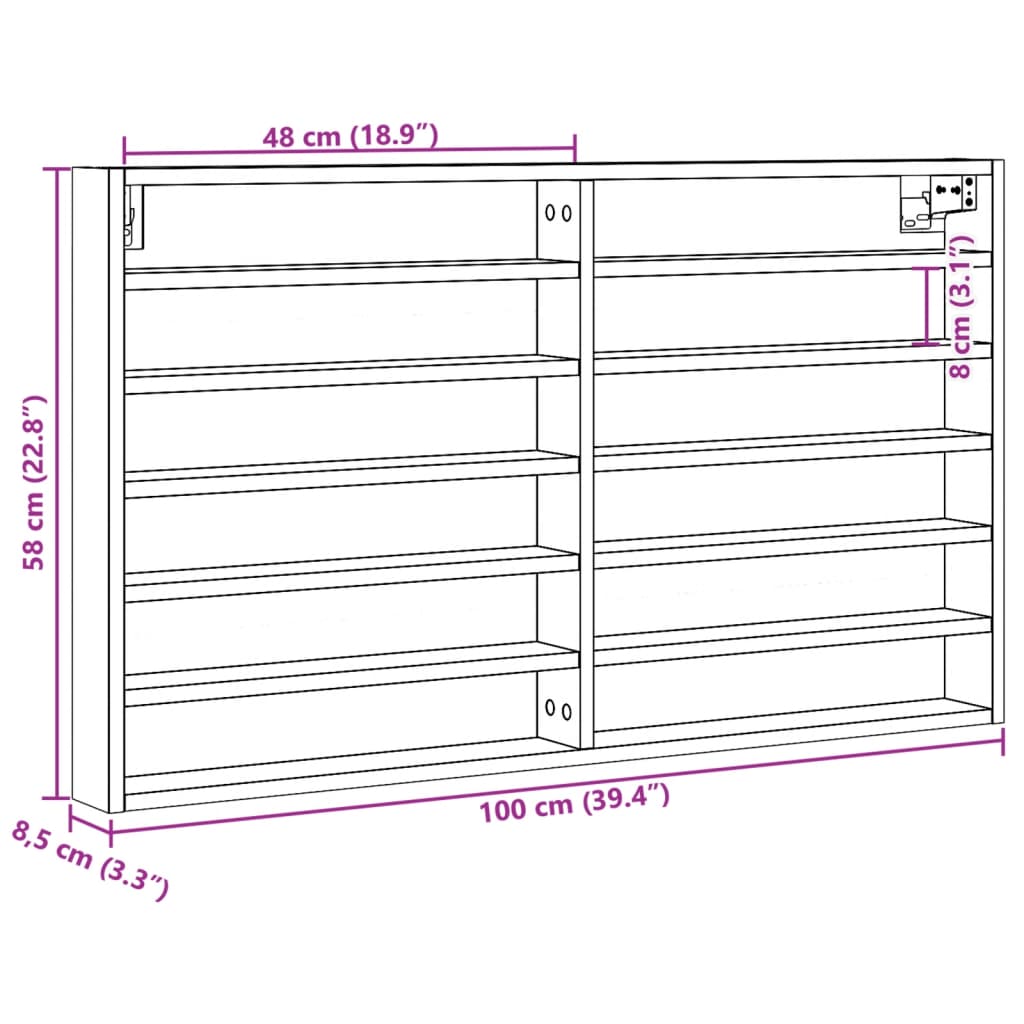 Armoire à vitrine chêne marron 100x8,5x58 cm bois d'ingénierie