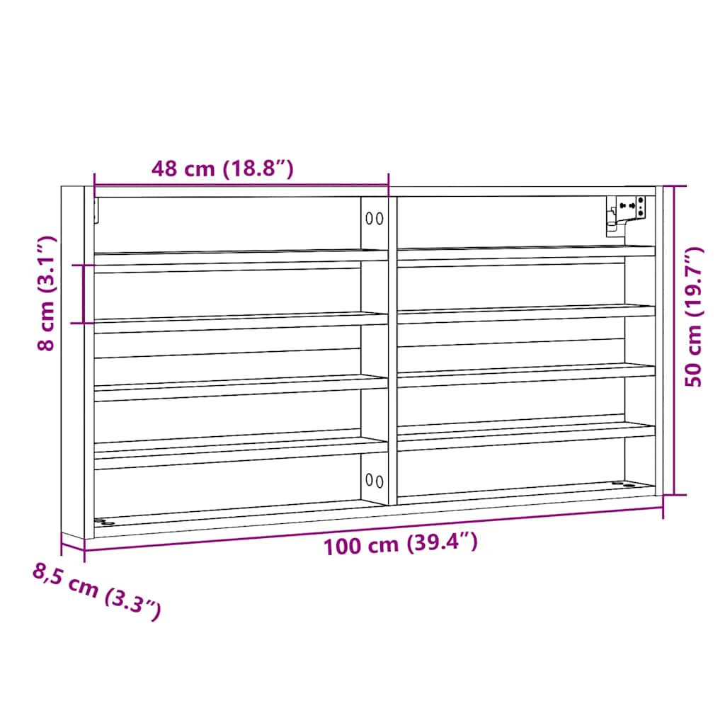 Armoire à vitrine chêne fumé 100x8,5x50 cm bois d'ingénierie