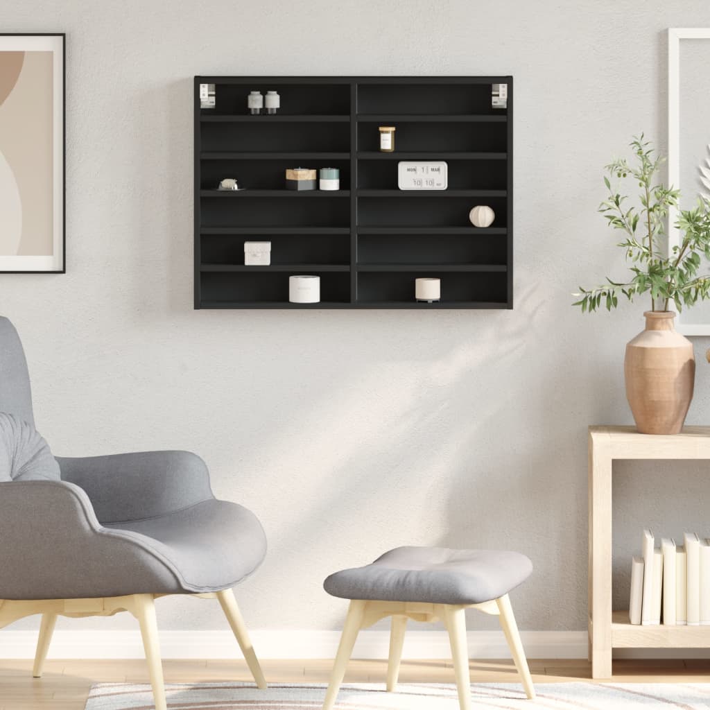 Armoire à vitrine noir 80x8,5x58 cm bois d'ingénierie