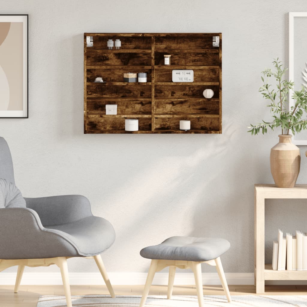 Armoire à vitrine chêne fumé 80x8,5x58 cm bois d'ingénierie
