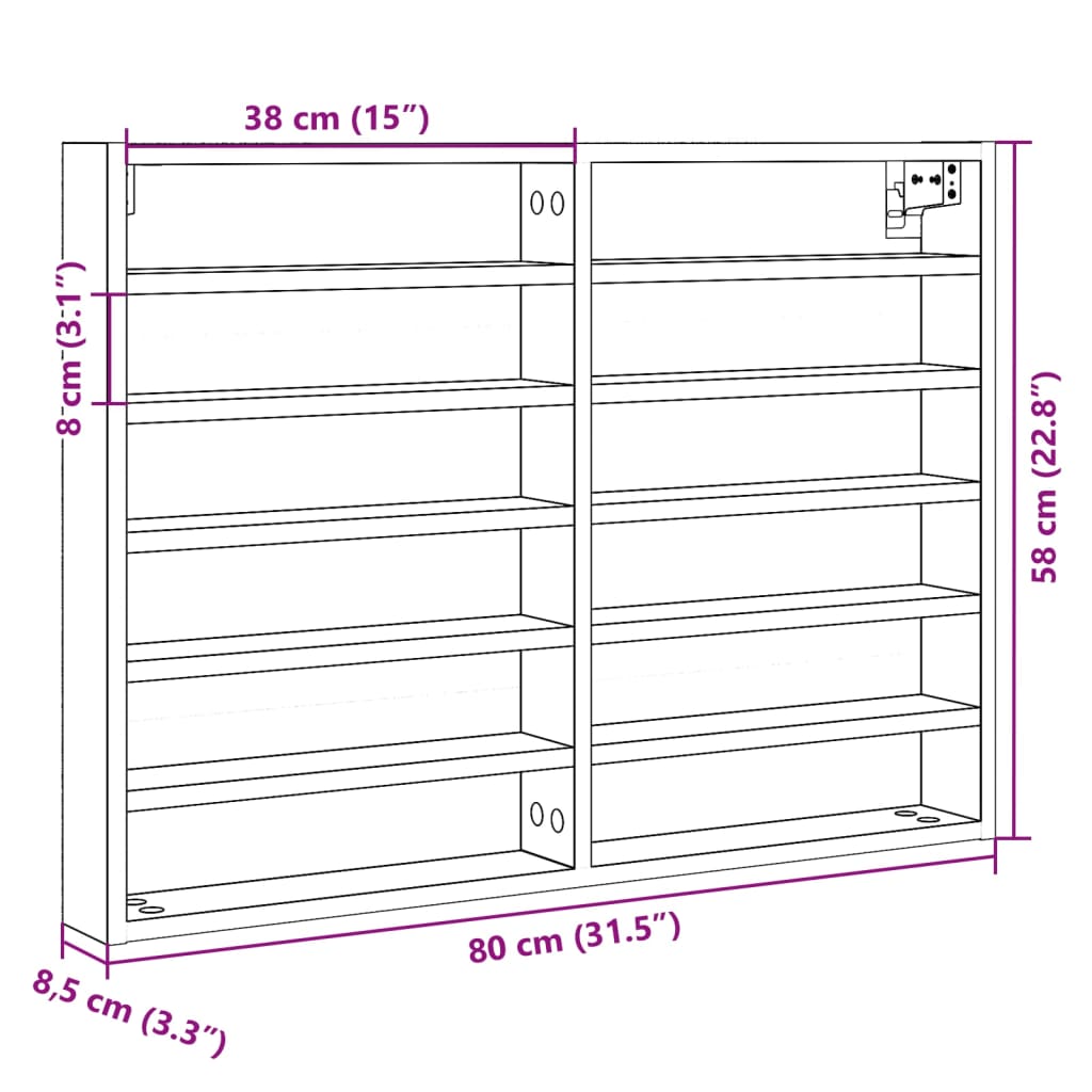 Armoire à vitrine chêne fumé 80x8,5x58 cm bois d'ingénierie