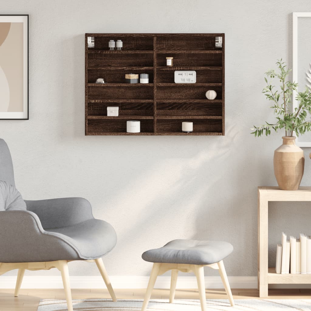 Armoire à vitrine chêne marron 80x8,5x58 cm bois d'ingénierie