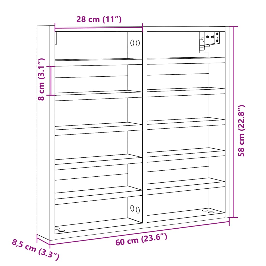 Armoire à vitrine gris béton 60x8,5x58 cm bois d'ingénierie