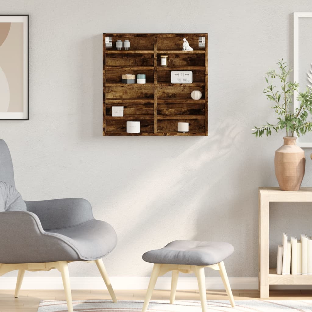 Armoire à vitrine chêne fumé 60x8,5x58 cm bois d'ingénierie