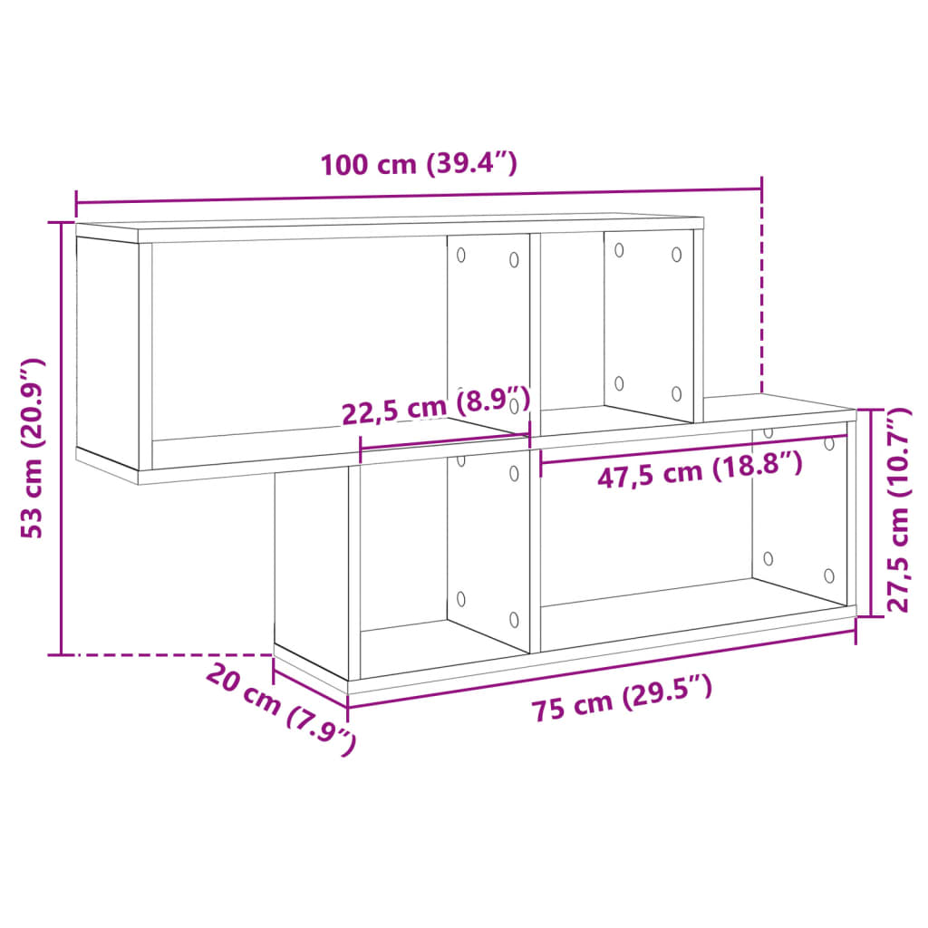 Étagère murale gris béton 100x20x53 cm bois d'ingénierie