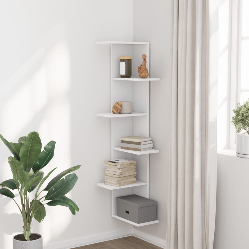Étagère d'angle murale blanc 36,5x36,5x140 cm bois d'ingénierie