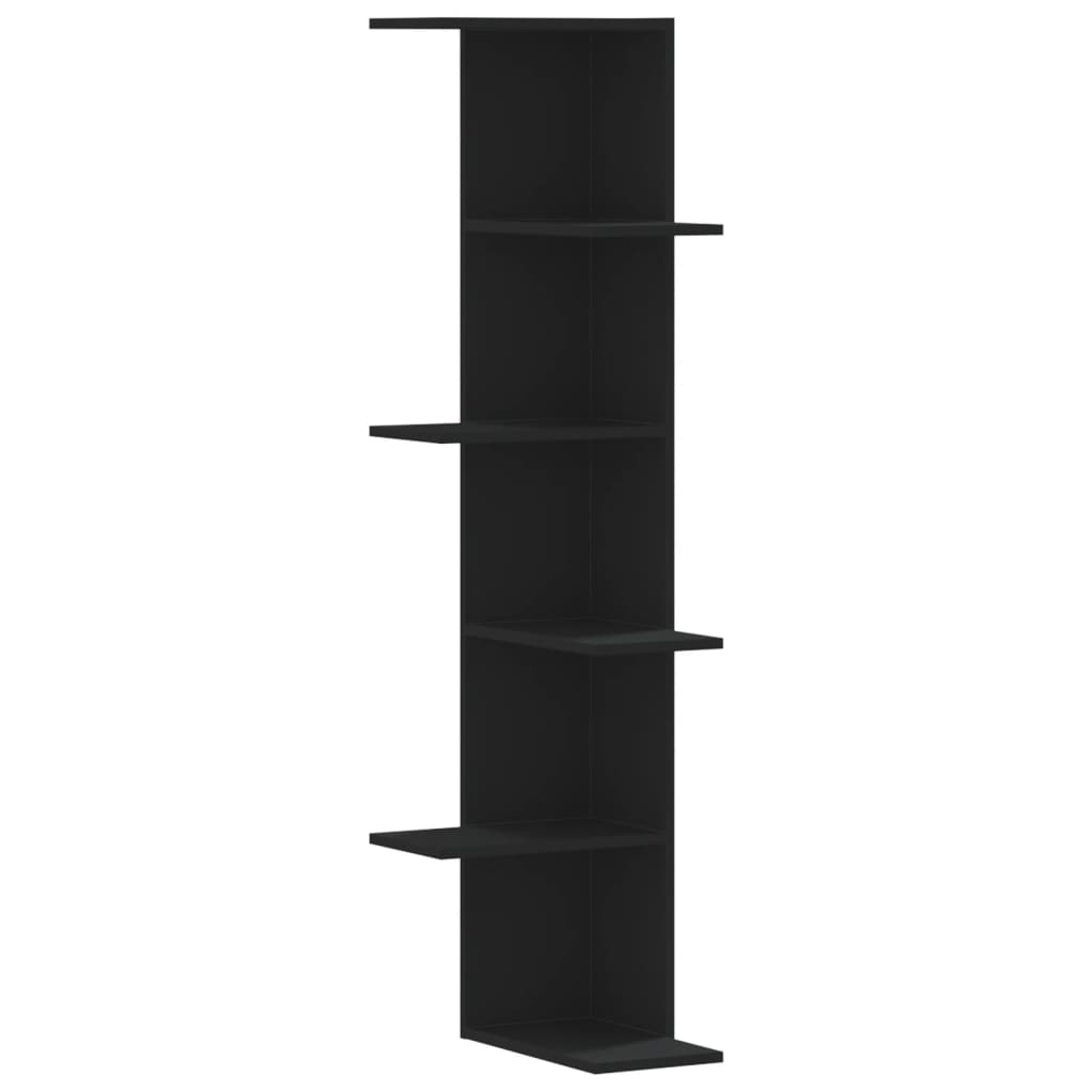Étagère d'angle murale noir 36,5x36,5x140 cm bois d'ingénierie