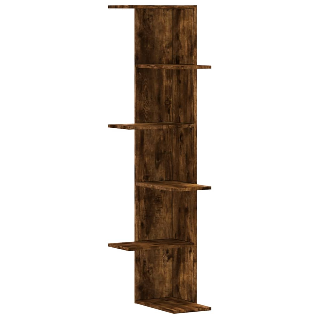 Étagère d'angle murale chêne fumé bois d'ingénierie