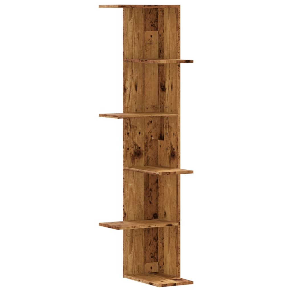 Étagère d'angle murale vieux bois bois d'ingénierie