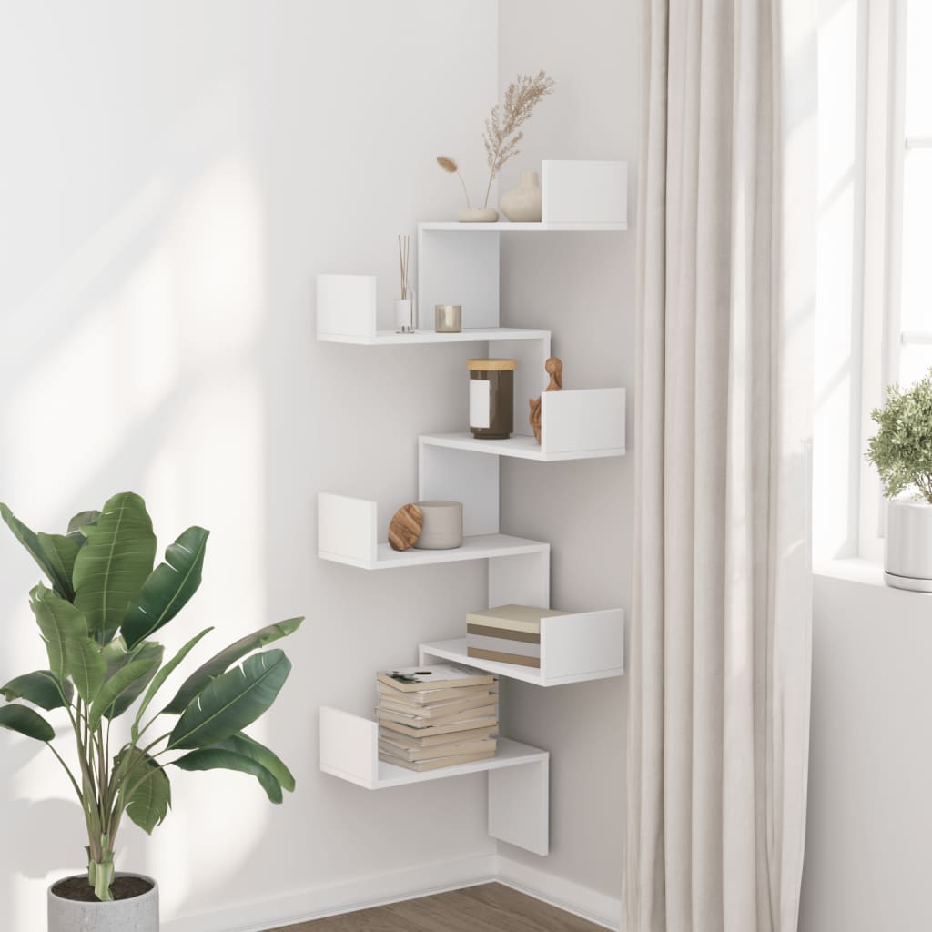 Étagère d'angle murale blanc 45x45x147 cm bois d'ingénierie