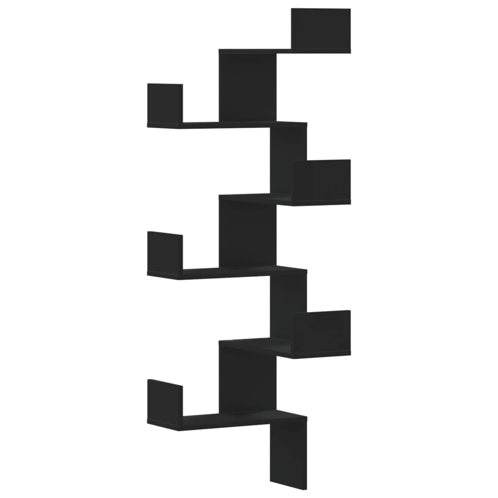 Étagère murale d'angle noir 45x45x147 cm bois d'ingénierie