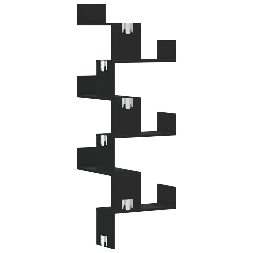 Étagère murale d'angle noir 45x45x147 cm bois d'ingénierie