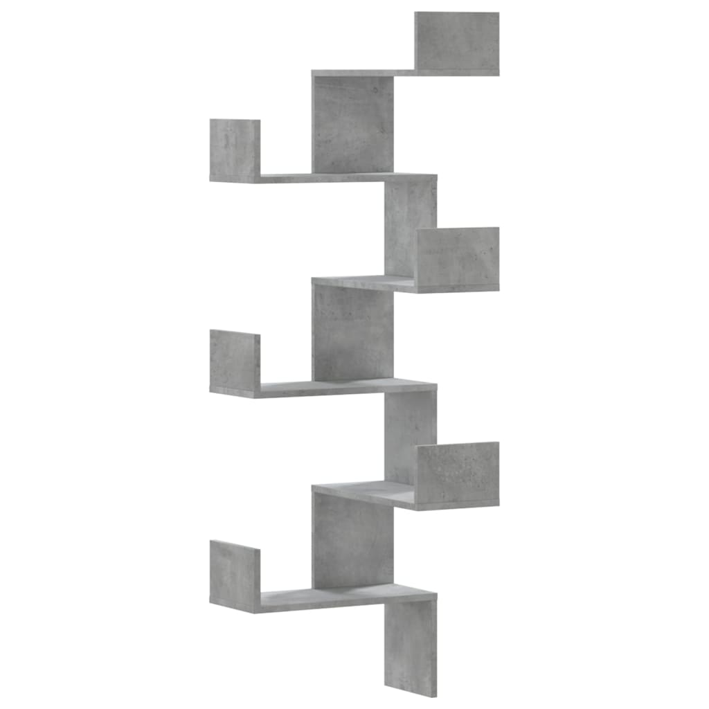 Étagère murale d'angle gris béton 45x45x147cm bois d'ingénierie