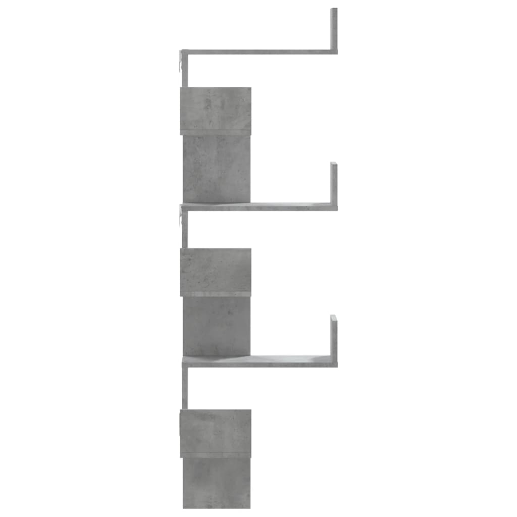 Étagère murale d'angle gris béton 45x45x147cm bois d'ingénierie