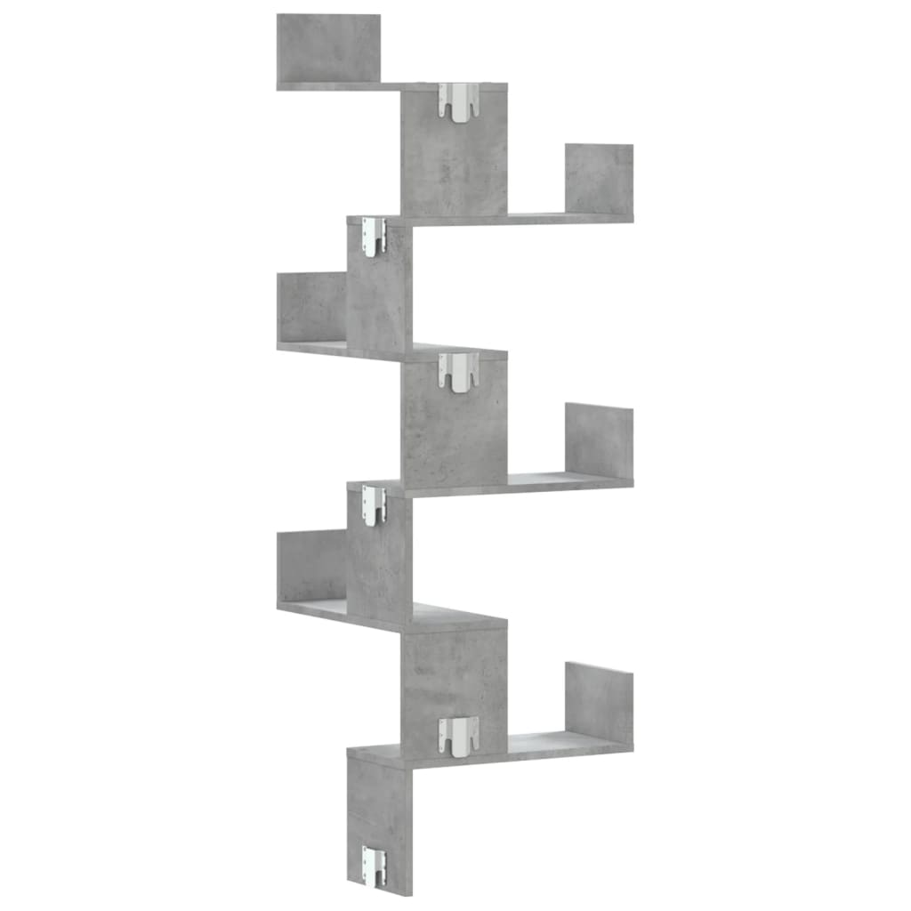 Étagère murale d'angle gris béton 45x45x147cm bois d'ingénierie
