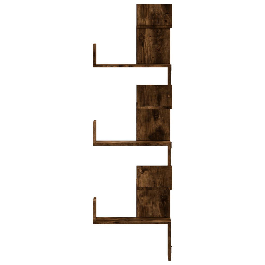 Étagère d'angle murale chêne fumé 45x45x147cm bois d'ingénierie