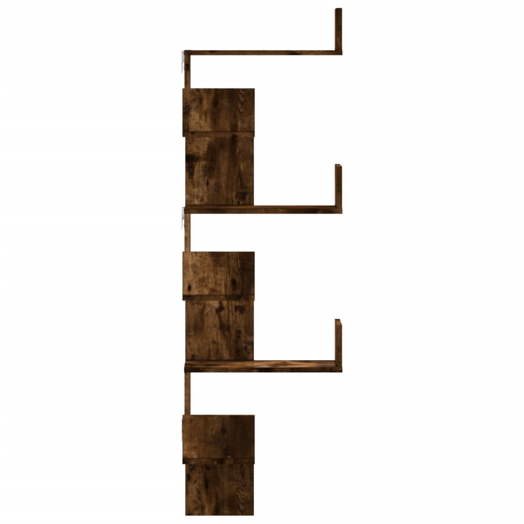 Étagère d'angle murale chêne fumé 45x45x147cm bois d'ingénierie